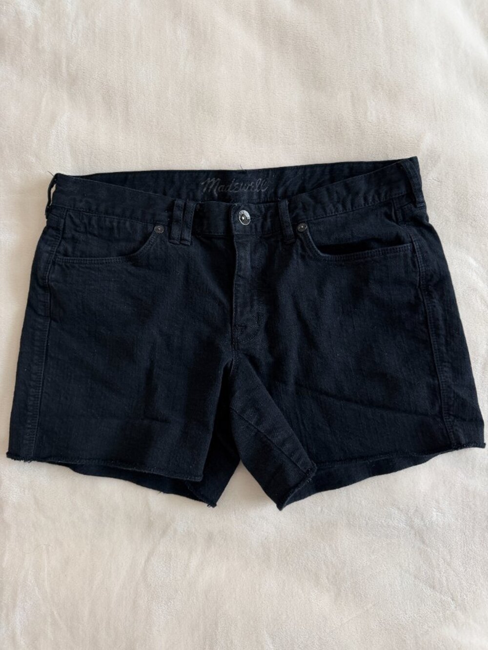 Madewell Womens 30 Black Denim Cutoff Shorts Raw Hem High Rise Jean Shorts